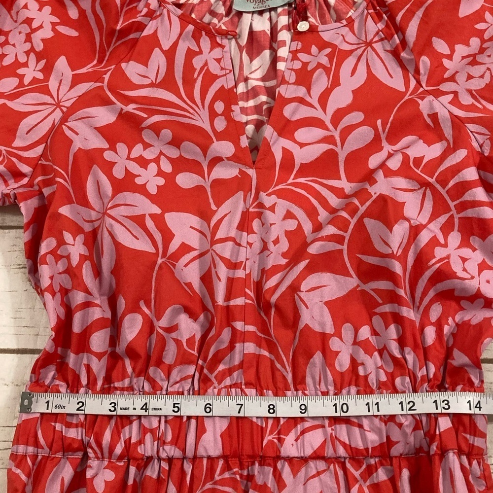 Voyageur By Mersea Hedy Tropical Floral Vine Puff Sleeve Tiered Midi Dress Sz M - Picture 5 of 15